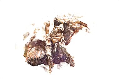 Beyaz arka planda korkunç tarantula örümceği, çizim, soluk soluğa