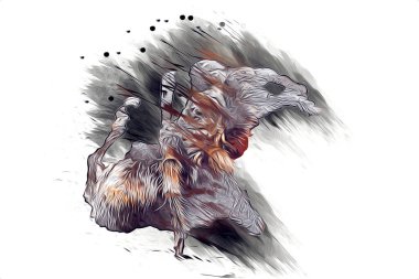 Beyaz arka planda korkunç tarantula örümceği, çizim, soluk soluğa