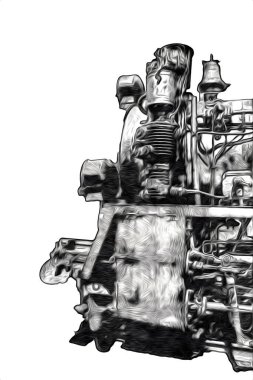 Eski buharlı lokomotif motoru antika