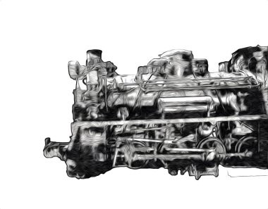 Eski buharlı lokomotif motoru antika