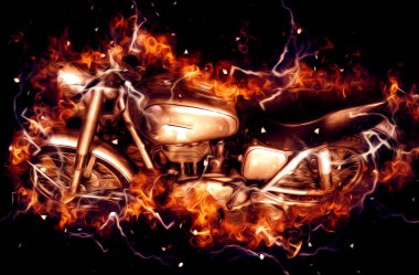 Motosiklet görüntüleme rengi izole edilmiş sanat antika retro