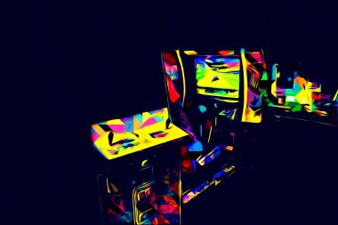 Soyut tasarımı, çizimi ve boyası olan renkli retro oyun makinesi