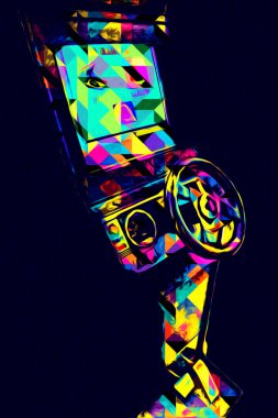 Soyut tasarımı, çizimi ve boyası olan renkli retro oyun makinesi