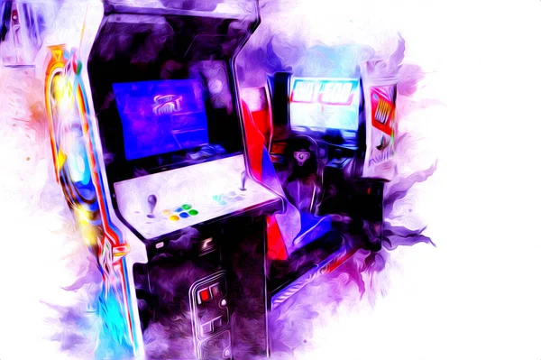 Máquina Jogo Arcade Retro Colorido Com Design Abstrato Ilustração Pintura — Fotografia de Stock