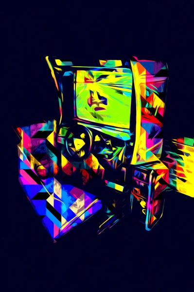 Máquina Jogo Arcade Retro Colorido Com Design Abstrato Ilustração Pintura — Fotografia de Stock