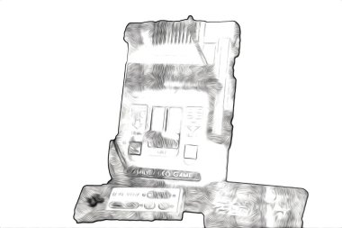 Parlak beyaz arkaplandaki geçmişe dönük bilgisayar oyun denetleyicileri, illüstrasyon