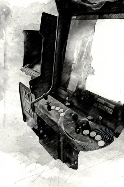 Soyut Tasarımı Çizimi Boyası Olan Renkli Retro Oyun Makinesi — Stok fotoğraf