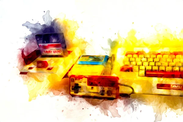 Retro Computer Gaming Controllers Een Heldere Witte Achtergrond Illustratie — Stockfoto