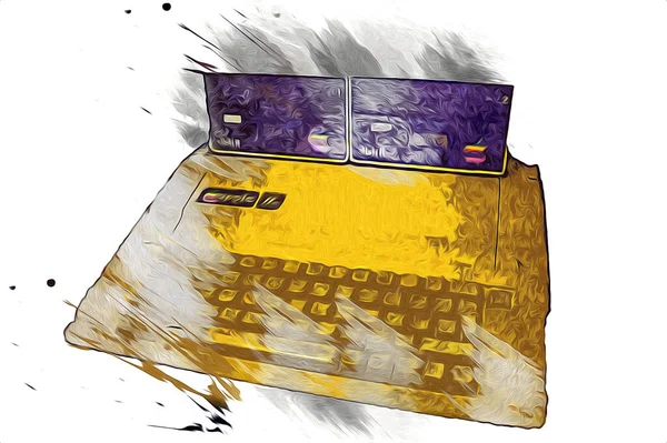 Старая Компьютерная Иллюстрация Ретро Винтажная Машина Краска Эскиз — стоковое фото