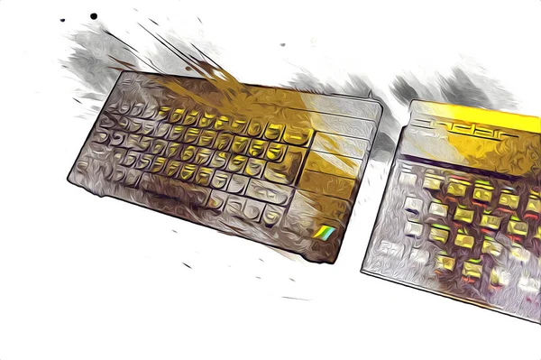 Old Computer Art Illustration Retro Vintage Machine Paint Sketch — Stock Photo, Image