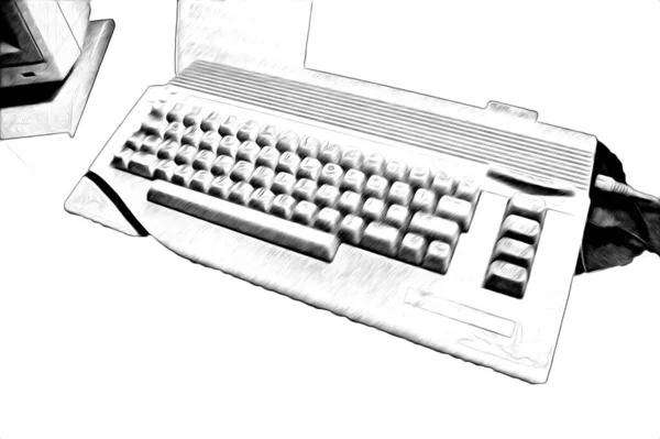 Oude Computer Illustratie Retro Vintage Machine Verf Schets — Stockfoto