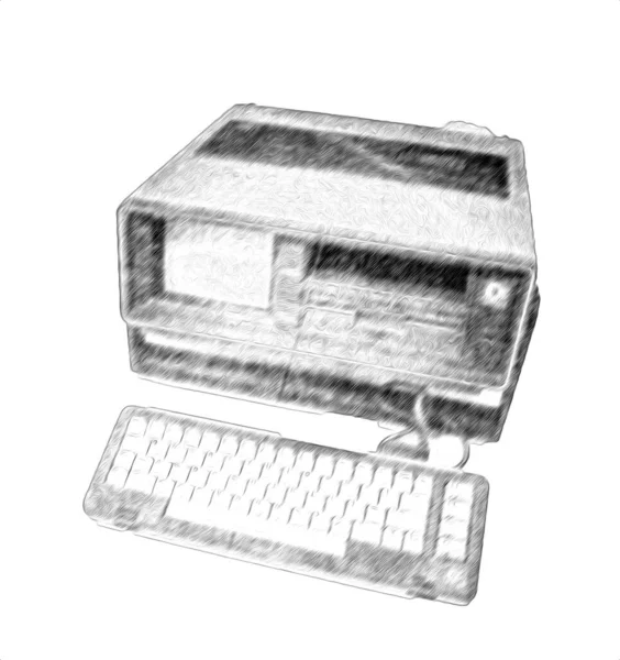 Old Computer Art Illustration Retro Vintage Machine Paint Sketch — Stock Photo, Image