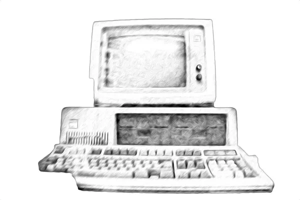 Oude Computer Illustratie Retro Vintage Machine Verf Schets — Stockfoto