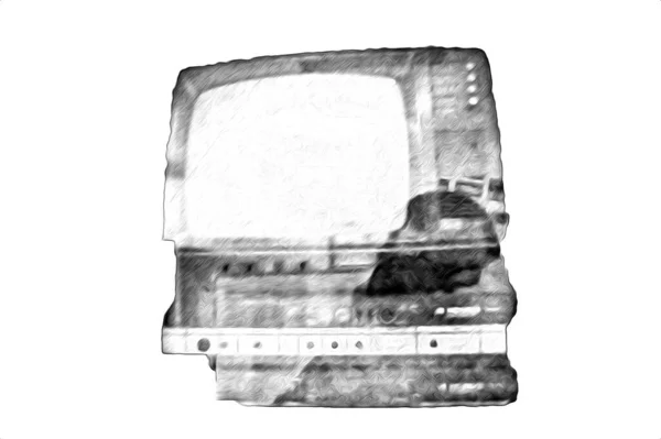 Стара Комп Ютерна Ілюстрація Ретро Вінтажна Машина Фарба Ескіз — стокове фото