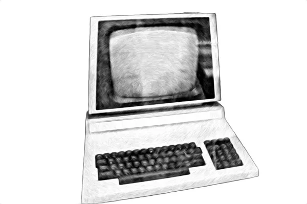 Ilustração Arte Computador Velho Máquina Vintage Retro Pintura Esboço — Fotografia de Stock