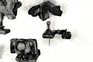 Beyaz bir arka planda izole edilmiş beyaz video oyunu joystickleri oyun alanı seti