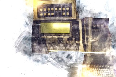 Eski dijital hesap makinesi çizimi, çizimi, resmi, sanatı