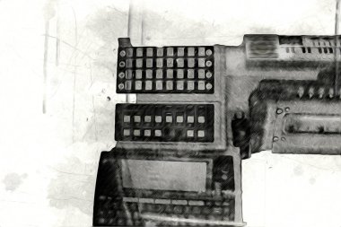 Eski dijital hesap makinesi çizimi, çizimi, resmi, sanatı