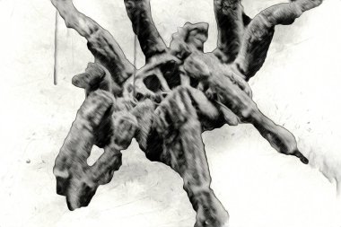 Beyaz arka planda korkunç tarantula örümceği, çizim, soluk soluğa