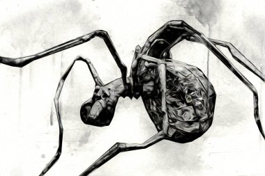 Beyaz arka planda korkunç tarantula örümceği, çizim, soluk soluğa