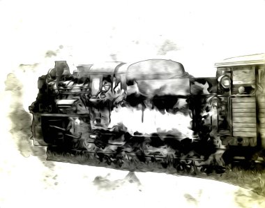 Eski buharlı lokomotif motoru antika