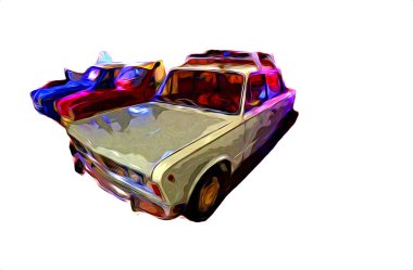 Klasik Retro Klasik Eski Araba Çizimi