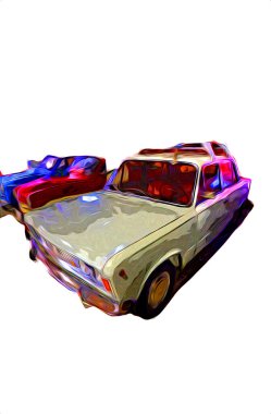 Klasik Retro Klasik Eski Araba Çizimi