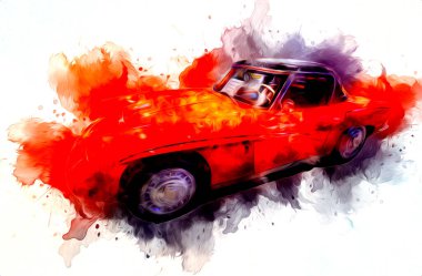 Klasik Retro Klasik Eski Araba Çizimi