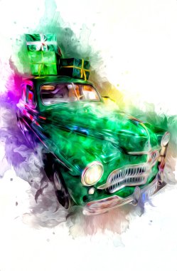 Klasik Retro Klasik Eski Araba Çizimi