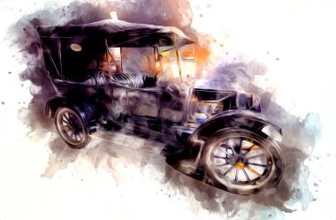 Klasik Retro Klasik Eski Araba Çizimi