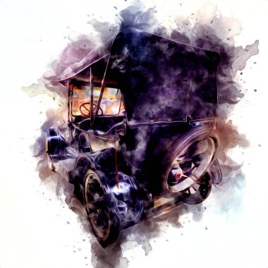 Klasik Retro Klasik Eski Araba Çizimi