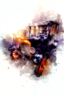 Klasik Retro Klasik Eski Araba Çizimi