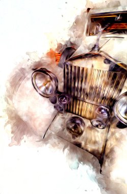 Klasik Retro Klasik Eski Araba Çizimi