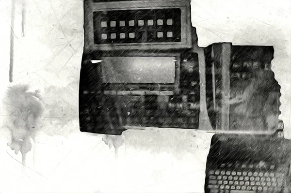 Old digital calculator illustration, drawing, paint, art