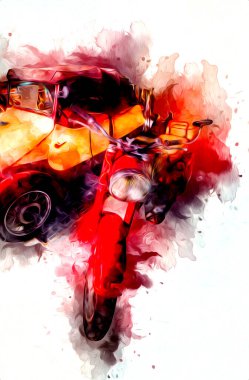 Motosiklet görüntüleme rengi izole edilmiş sanat antika retro