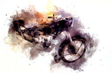 Motosiklet görüntüleme rengi izole edilmiş sanat antika retro