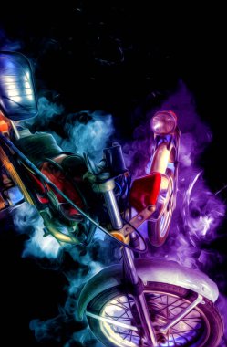 Motosiklet görüntüleme rengi izole edilmiş sanat antika retro