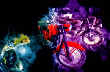 Motosiklet görüntüleme rengi izole edilmiş sanat antika retro