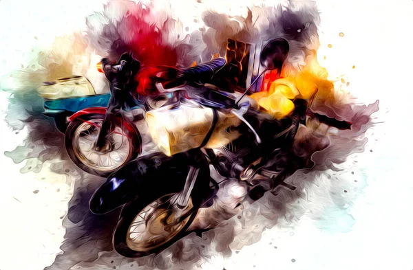 Ilustración Motocicleta Color Arte Aislado Vintage Retro —  Fotos de Stock