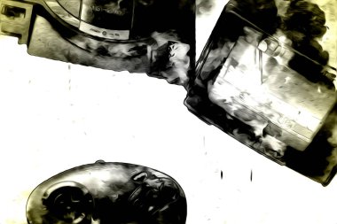 Parlak beyaz arkaplandaki geçmişe dönük bilgisayar oyun denetleyicileri, illüstrasyon