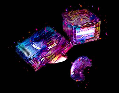 Parlak beyaz arkaplandaki geçmişe dönük bilgisayar oyun denetleyicileri, illüstrasyon