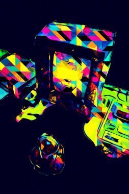 Parlak beyaz arkaplandaki geçmişe dönük bilgisayar oyun denetleyicileri, illüstrasyon