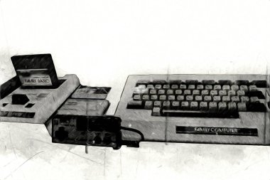 Parlak beyaz arkaplandaki geçmişe dönük bilgisayar oyun denetleyicileri, illüstrasyon