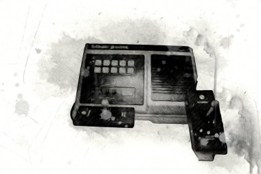 Parlak beyaz arkaplandaki geçmişe dönük bilgisayar oyun denetleyicileri, illüstrasyon