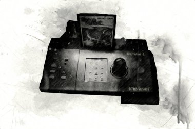 Parlak beyaz arkaplandaki geçmişe dönük bilgisayar oyun denetleyicileri, illüstrasyon