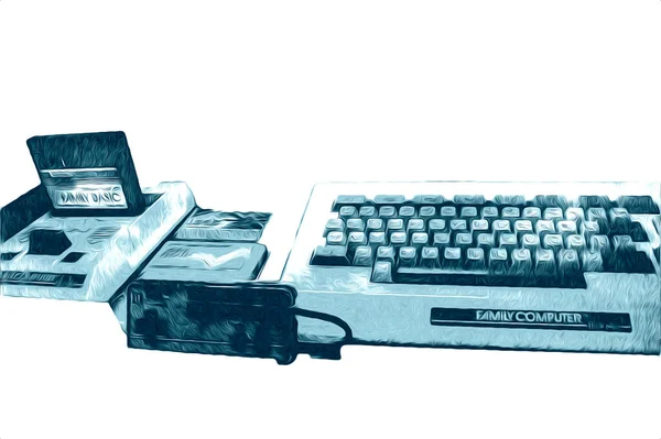 Controladores Jogos Computador Retro Fundo Branco Brilhante Ilustração — Fotografia de Stock