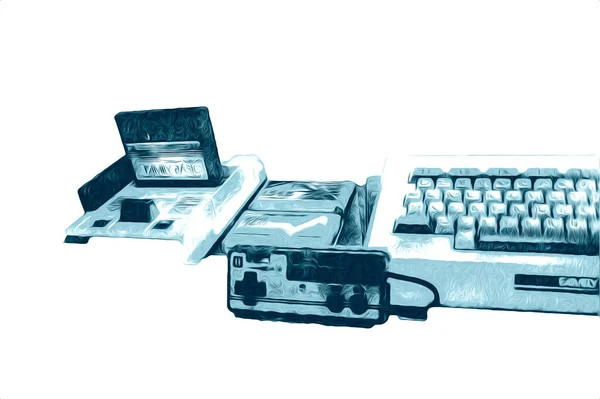 复古电脑游戏控制器在明亮的白色背景 — 图库照片