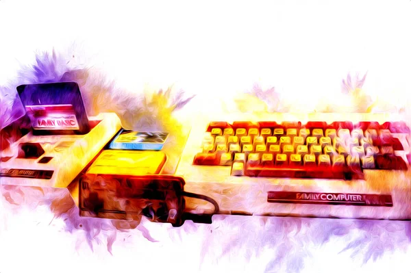 Retro computer gaming controllers on a bright white background, illustration