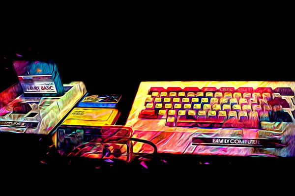 Retro computer gaming controllers on a bright white background, illustration