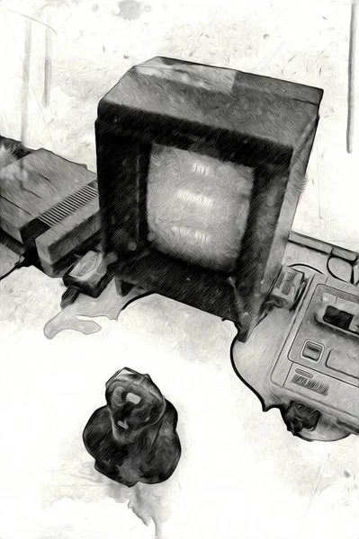 Pengontrol Permainan Komputer Retro Pada Latar Belakang Putih Cerah Ilustrasi — Stok Foto